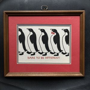 Dare to Be Different Penguin Framed Fabric Art Decor Print - 11×9